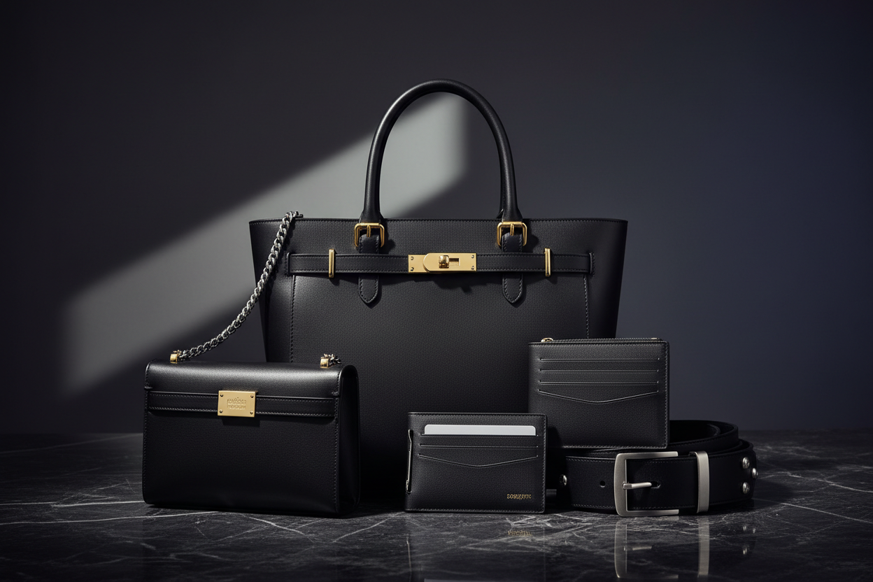 articoli di pelletteria di lusso principalmente neri
